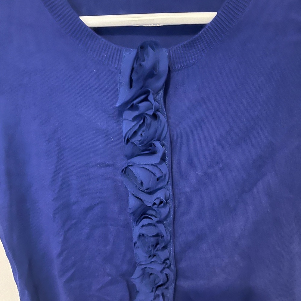 Express Collection Studio Royal Blue Ruffle Front Cardigan small - Picture 2 of 7